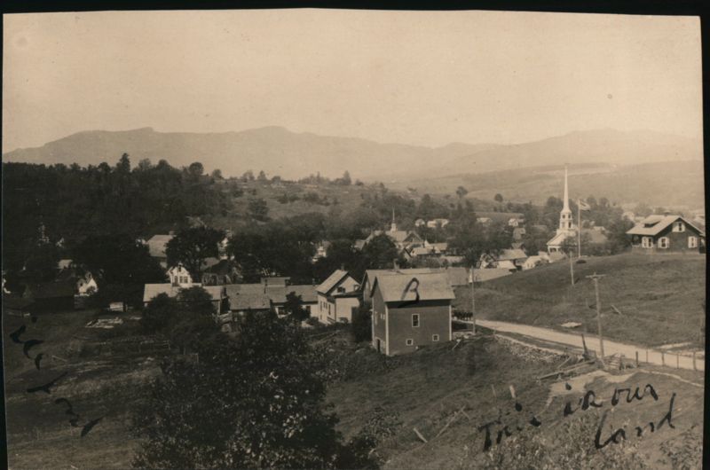 Village View with Church Steeple and Mountains Stowe Vermont