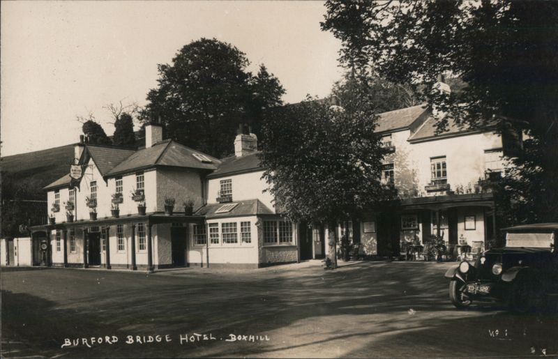 Burford Bridge Hotel, Boxhill with Period Automobile United Kingdom