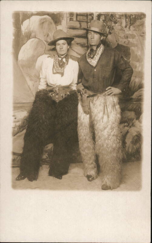 Cowboy and Cowgirl in Fur Chaps, Studio Portrait Studio Photos