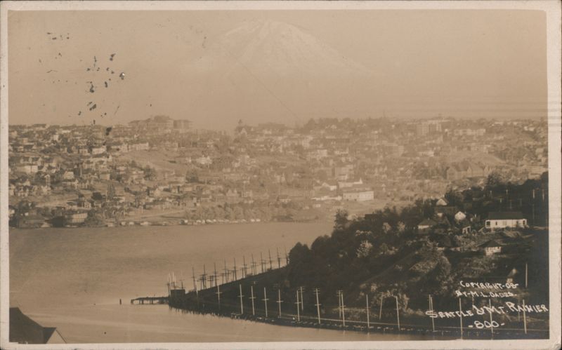 Seattle Waterfront and City with Mount Rainier Washington