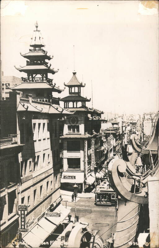 Chinatown Pagoda Buildings & Cable Car San Francisco California