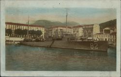 Warship No. 82 in European Harbor Postcard
