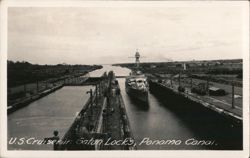 U.S. Cruiser in Gatun Locks, Panama Canal Postcard