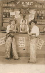 Wild West Bar with Cowboys and Humorous Saloon Rules Postcard