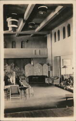 Art Deco Interior with Ornate Light Fixtures and Balcony Postcard