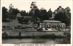 Cypress Lawn Memorial Park, San Francisco, CA - Buildings and Pond Postcard