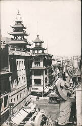 San Francisco Chinatown Street with Cable Car & Pagoda Roofs Postcard