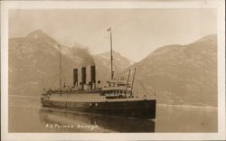 S.S. Prince George Steaming Through Mountainous Waterway Postcard
