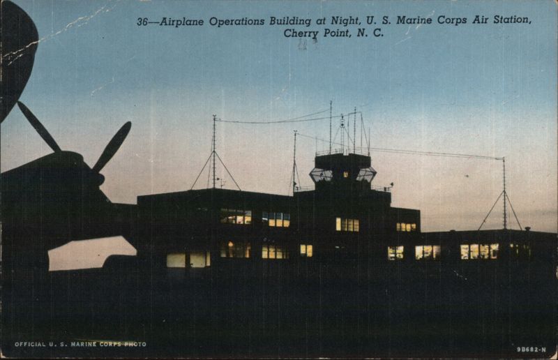 Airplane Operations Building at Night, Marine Corps Air Station Cherry Point North Carolina