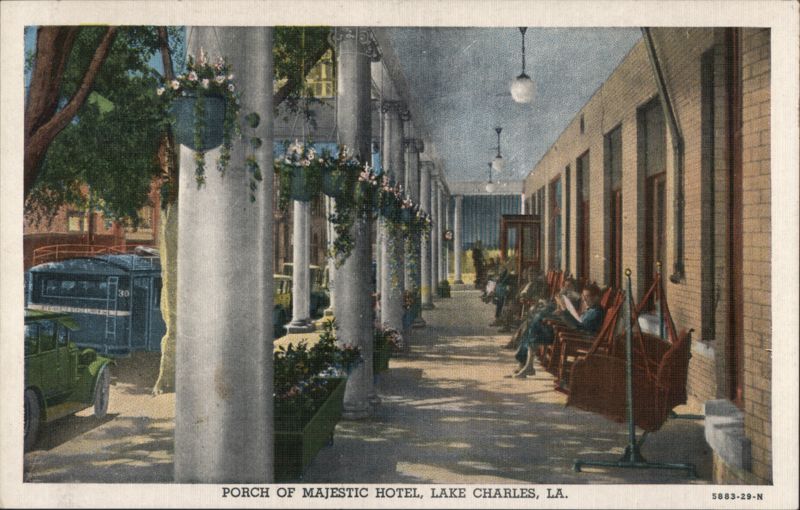 Porch of Majestic Hotel, Lake Charles, LA Louisiana