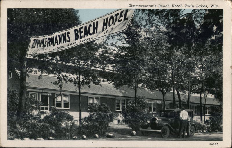 Zimmermann's Beach Hotel with Banner, Twin Lakes, WI Wisconsin