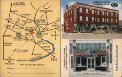 Webster Hotel and Cafe, Ellensburg, Washington with map Postcard