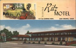 Ritz Motel Exterior and Interior View, San Bruno, CA Postcard