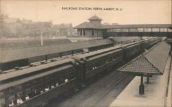 Railroad Station and Train, Perth Amboy, NJ Postcard
