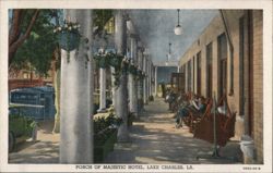 Porch of Majestic Hotel, Lake Charles, LA Postcard
