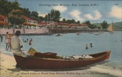 Beach scene at Hotel Casa Blanca with dug-out boat, Montego Bay Postcard