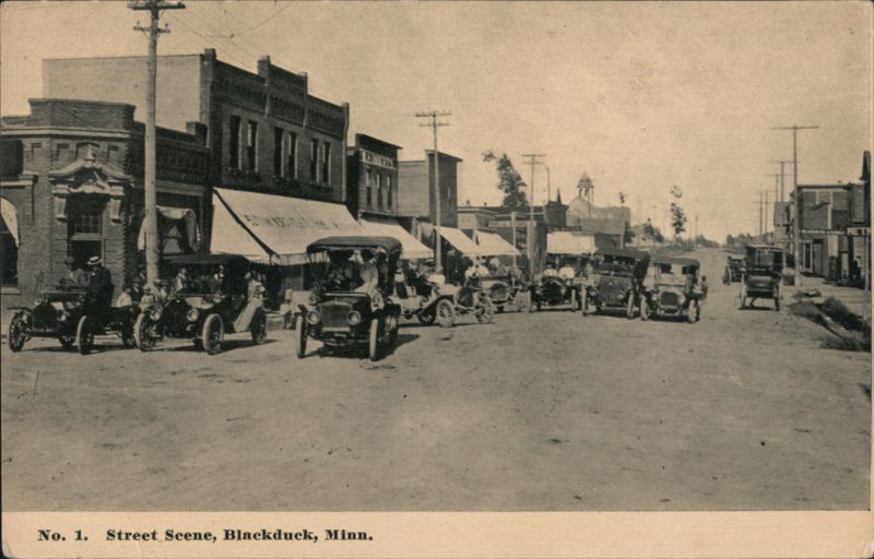 Street Scene with Early Automobiles, Blackduck, MN Minnesota