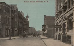 Fulton Street with Post Office, Waverly, NY Postcard