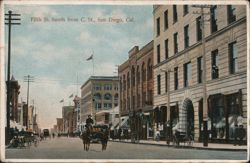 Fifth St. South from C. St., San Diego, CA Postcard