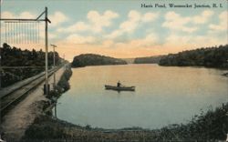 Harris Pond with Railroad Tracks and Rowboat, Woonsocket Junction Postcard