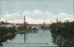 Pawtucket, R.I., Looking up the River from Exchange St. Bridge Postcard