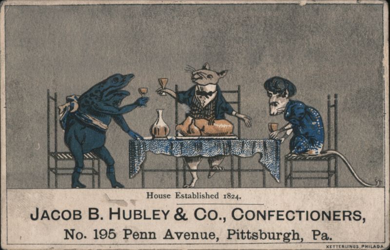 Pittsburgh Confectioners Ad with Anthropomorphic Animals Dining