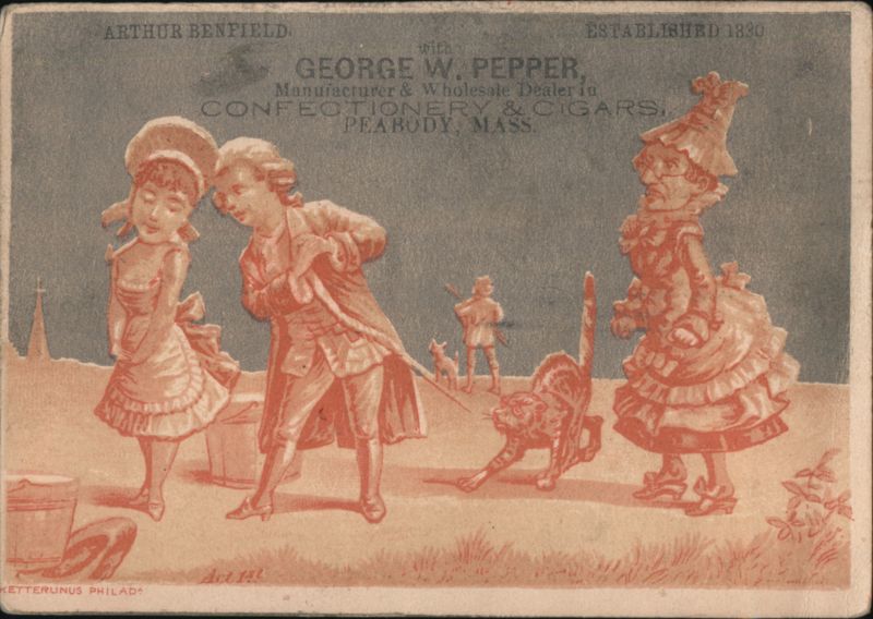George W. Pepper Confectionery & Cigars Ad, Comic Figures & Cat