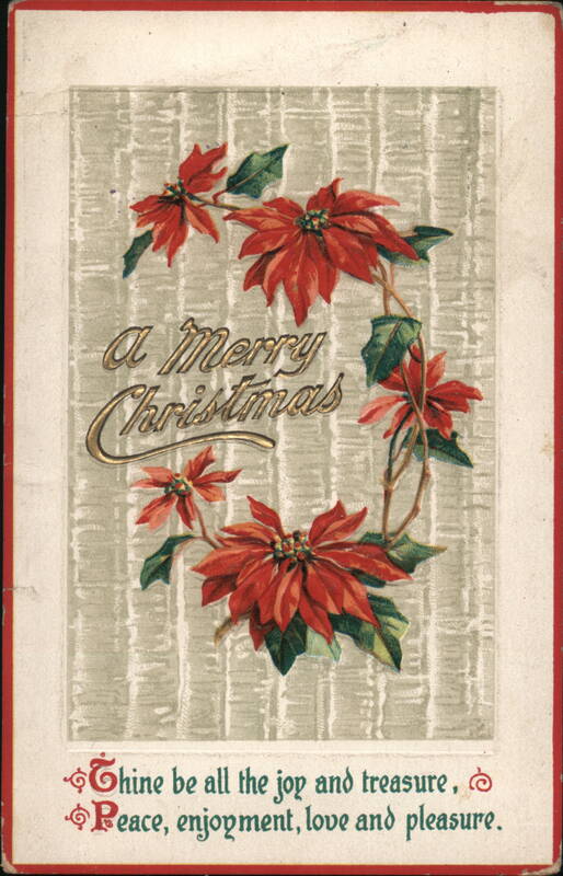 Merry Christmas Poinsettia Wreath with Gold Text