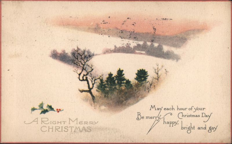 Snowy Winter Landscape with Christmas Greeting and Holiday Verse