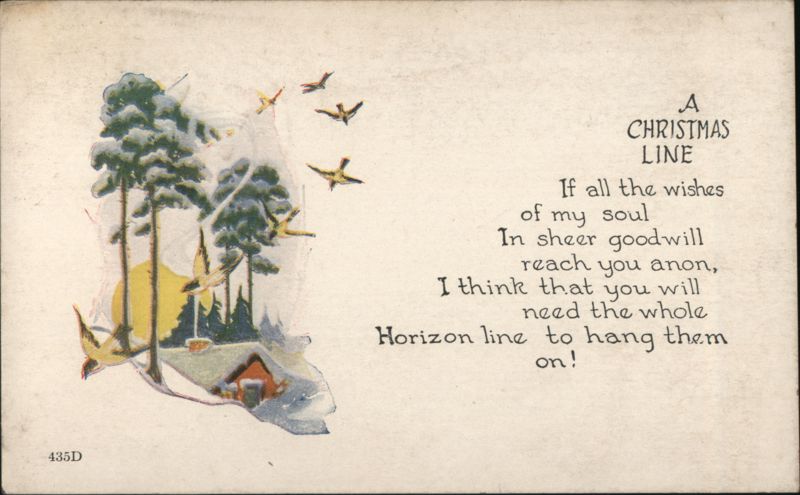 Christmas Line Poem with Winter Trees, Birds, and Cabin