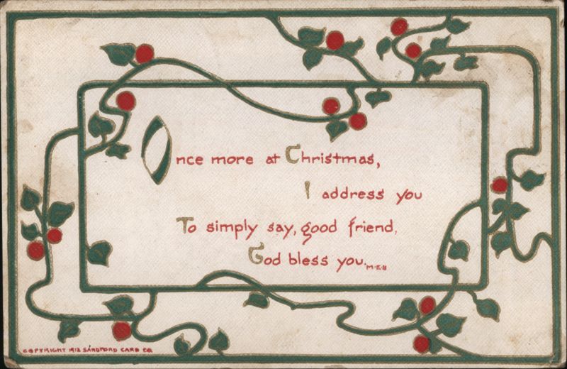 Christmas Greeting with Holly and Berries, Art Nouveau Design, 1912