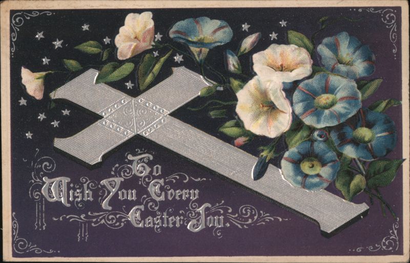 Silver Cross and Morning Glories, Easter Joy Greeting