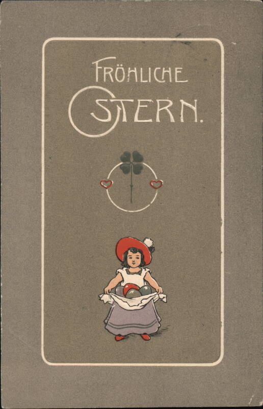 Girl in Red Hat with Easter Eggs, Fröhliche Ostern Greeting