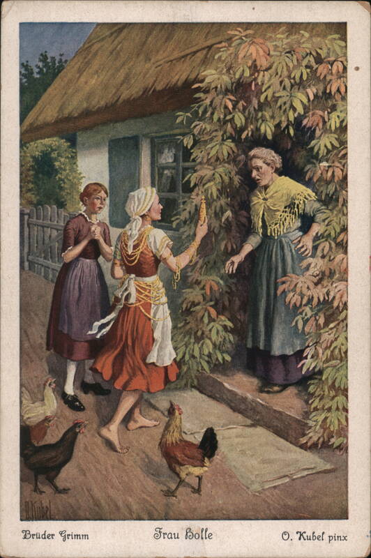 Frau Holle Fairy Tale Scene with Golden Maiden O. Kubel