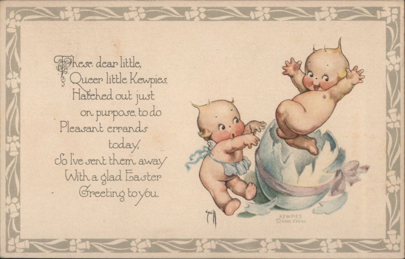 Kewpie Babies Hatching from Egg, Easter Greeting Rose O'Neill