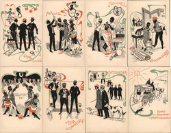 Set of 8: Silhouetted Men Fencing Series Postcard