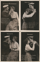 Set of 4: Woman & Navy Sailor Postcard