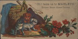 Mabley's Mammoth Clothing House Advertising with Puppies and Frog Trade Card
