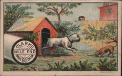 Clark's Mile-End Spool Cotton Ad with Dogs and Boy in Backyard Trade Card