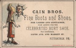 CAIN BROS. Fine Boots and Shoes, Pittsburgh, PA Trade Card