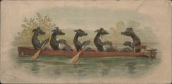 Dogs in Canoe Rowing with Paddles - Frederick F. Davison Advertisement Trade Card