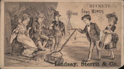 BUCKEYE Lawn Mowers Advertisement with Costumed Children & 1882 Price List Trade Card