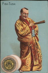 Pish-Tush, Man in Robe with J&P Coats Thread Spool Trade Card