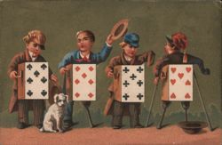 Boys as Magicians with Playing Cards and Dog Trade Card