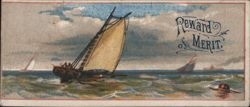 Sailboat on Choppy Sea with 'Reward & Merit' Text Blotter