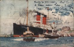 Cunard RMS Campania Steamship in Queenstown Harbour, 1906 Postcard