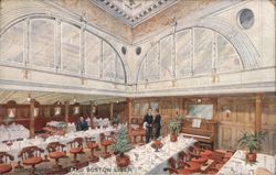 Cunard Boston Liner Dining Saloon Interior with Passengers and Piano Postcard