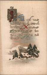 Loving Xmas Greetings Snowy Winter Cottage Cherub with Horn Postcard