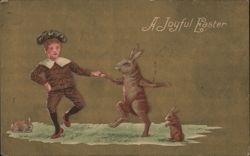 Boy Dancing with Rabbits, A Joyful Easter Postcard