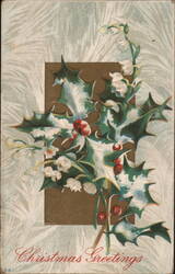 Christmas Greetings with Holly and Berries Postcard